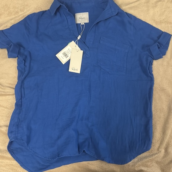 Rails Savannah Shirt Top Linen Blend Cobalt Blue Short Sleeve Tunic Blouse XS - Picture 6 of 6